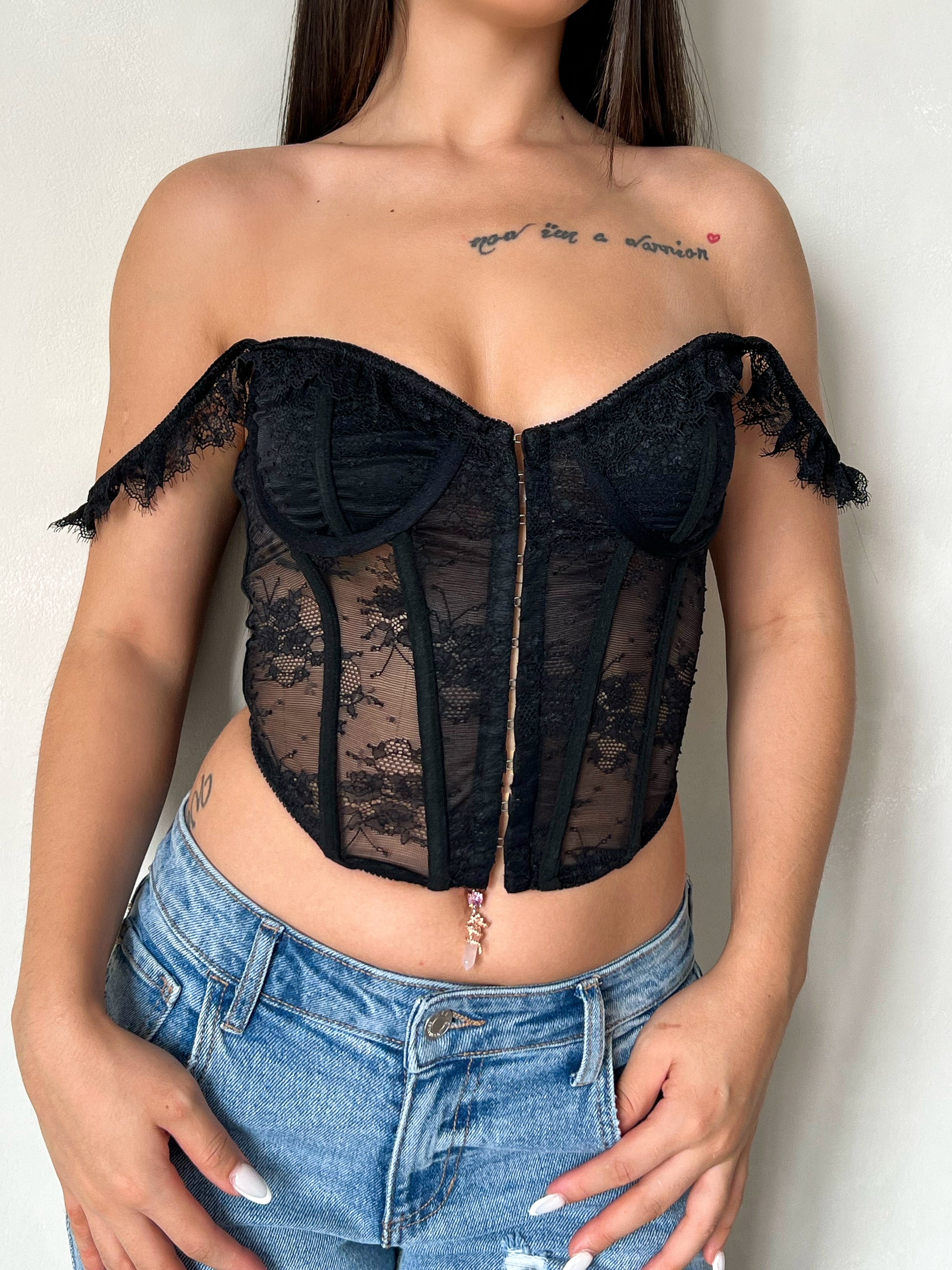 HOT Black Corset Top Corset Back Lace Up Lisa Lace Corset Top