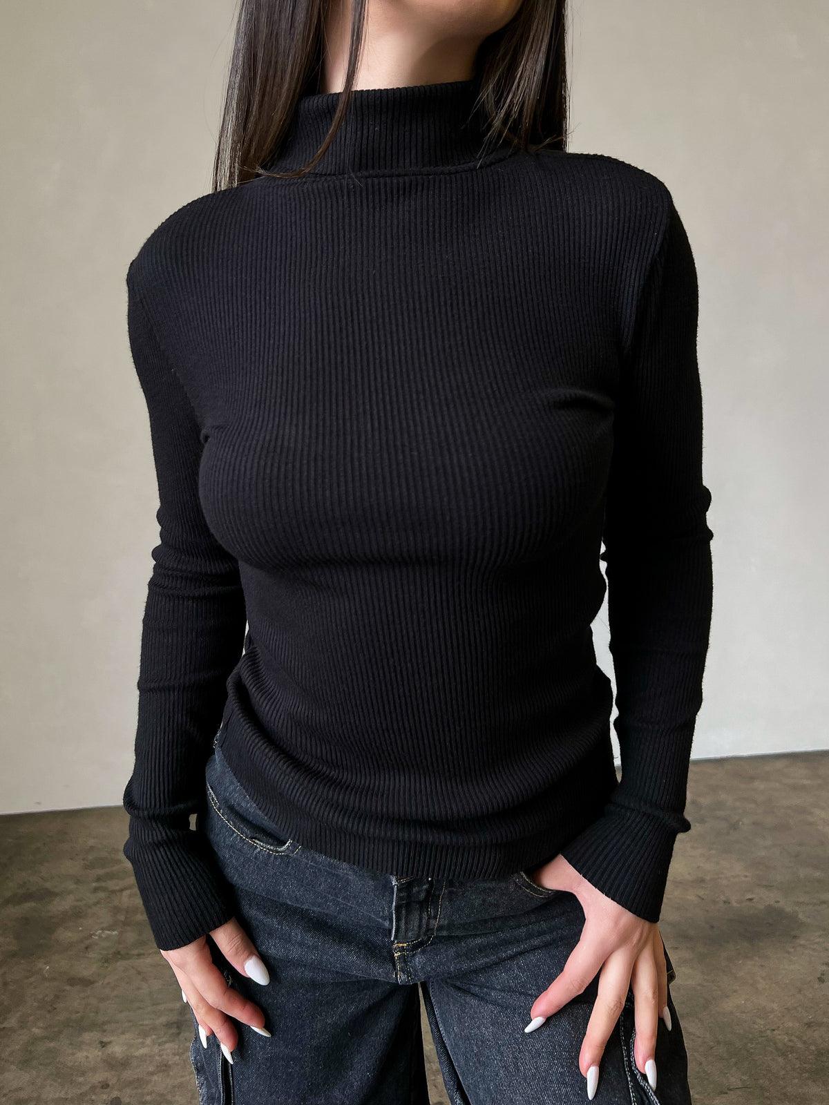 Celina Long Sleeve Turtleneck Top (Black)