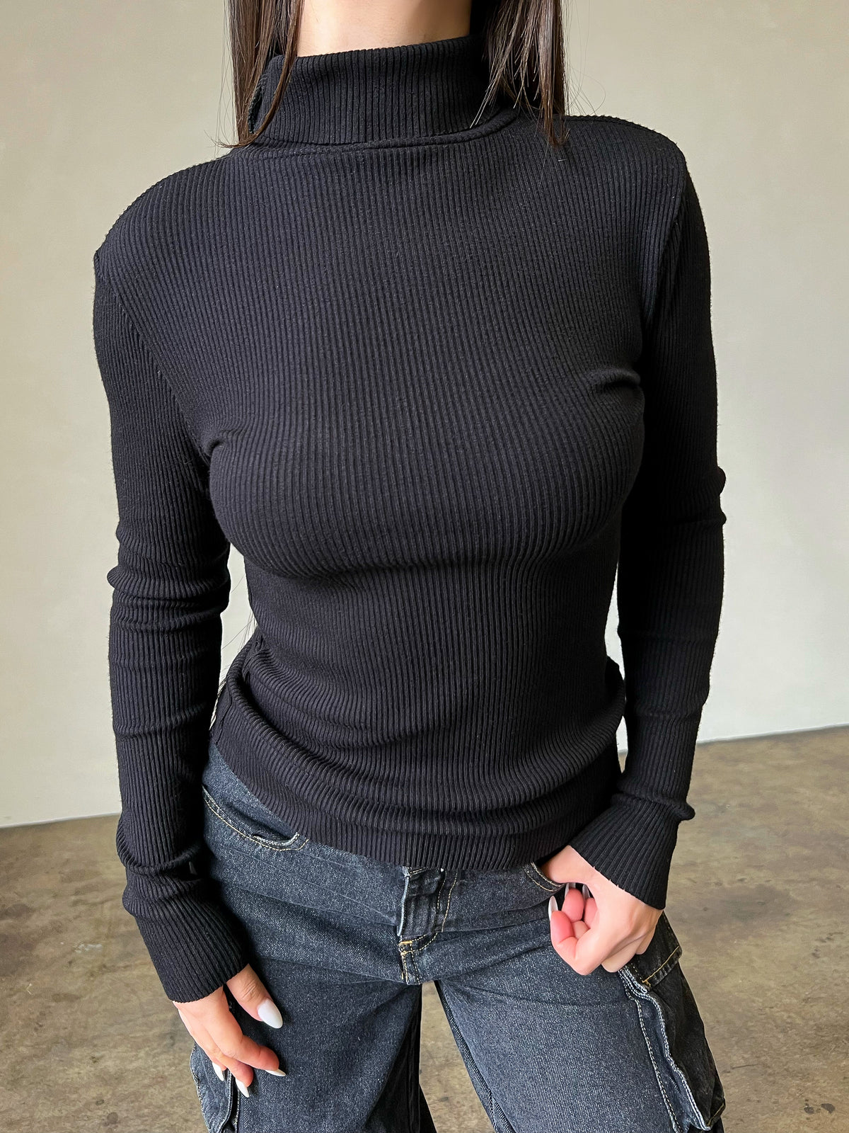 Celina Long Sleeve Turtleneck Top (Black)