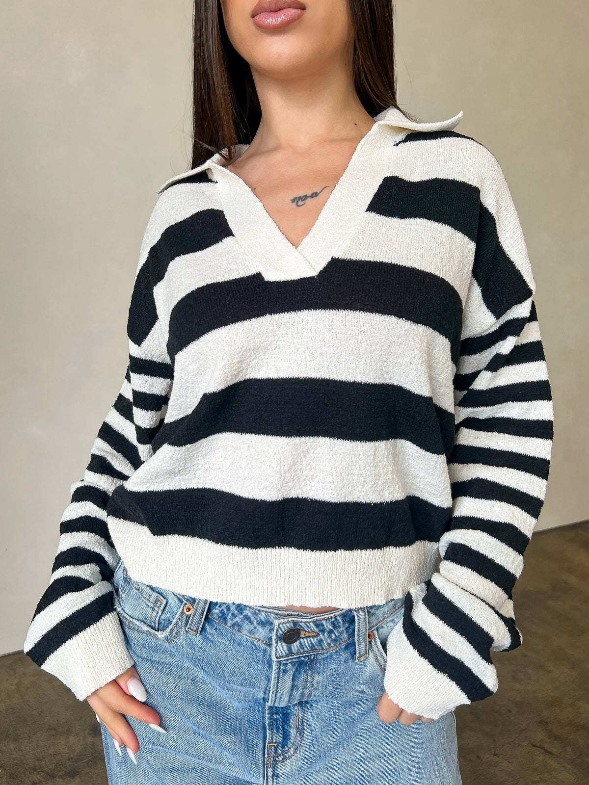 Celina Stripped Sweater (Black/Cream)