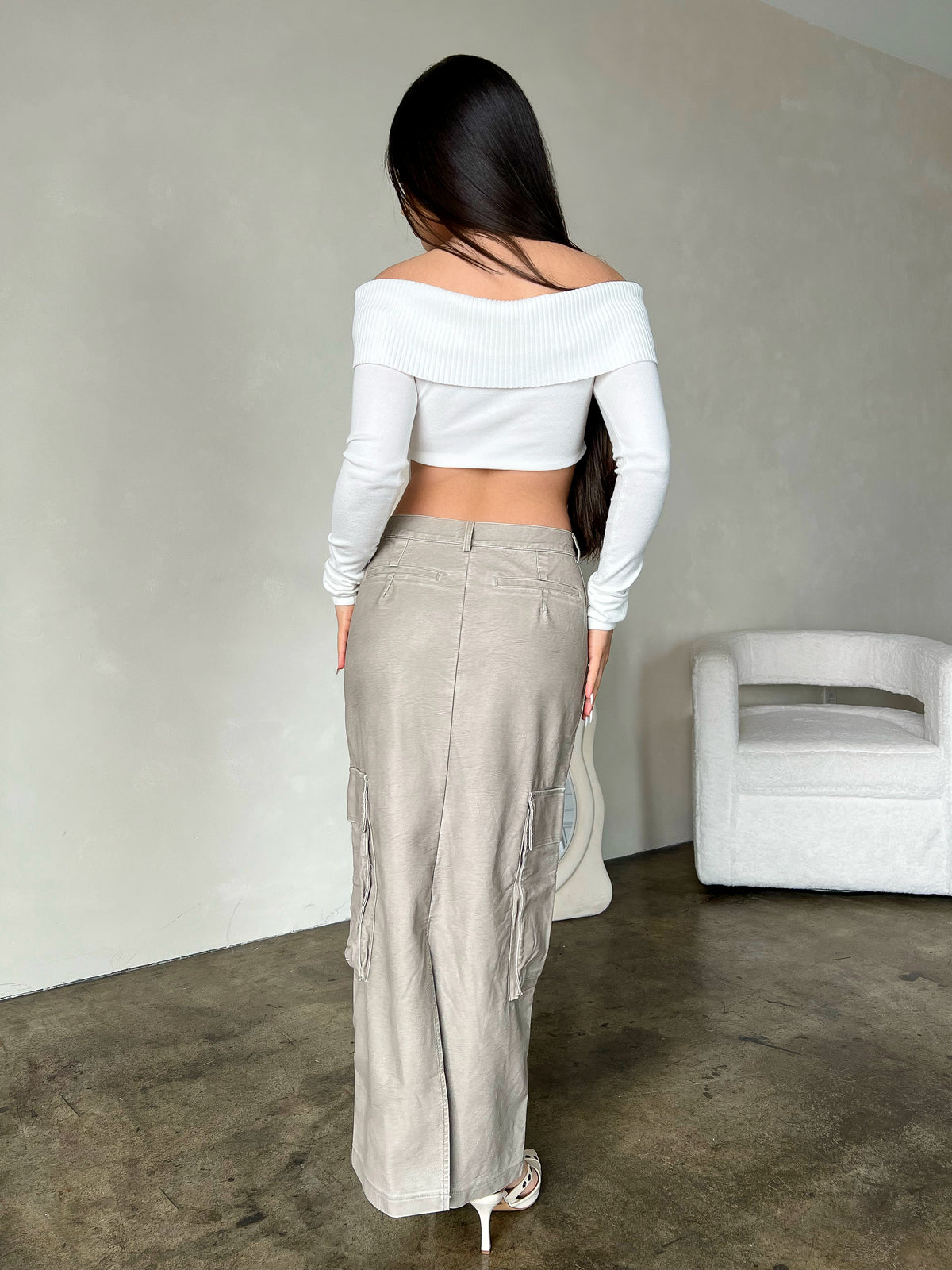 Cori Leather Skirt (Taupe)