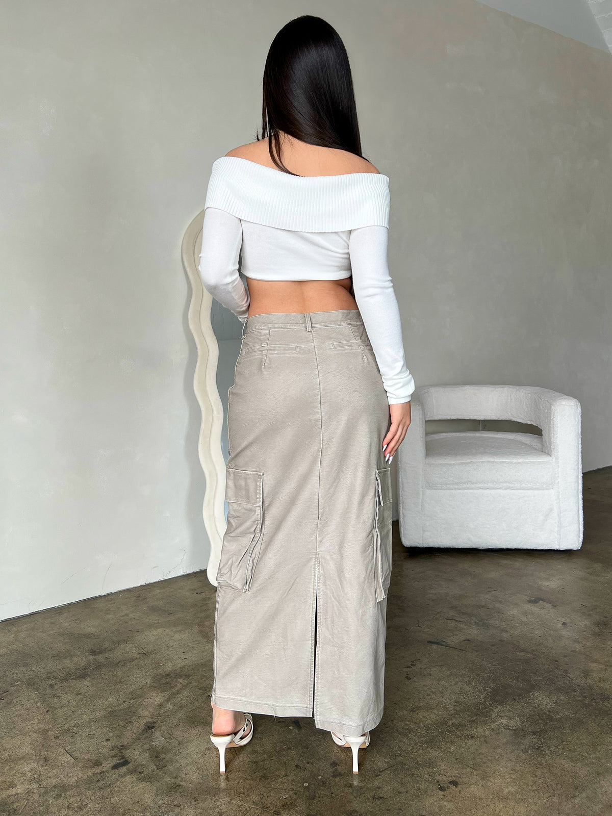 Cori Leather Skirt (Taupe)