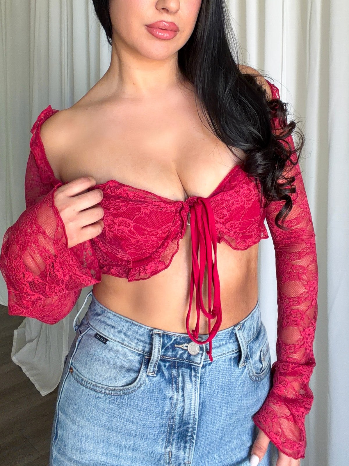 Sammy Lace Tie Up Top (Burgundy)
