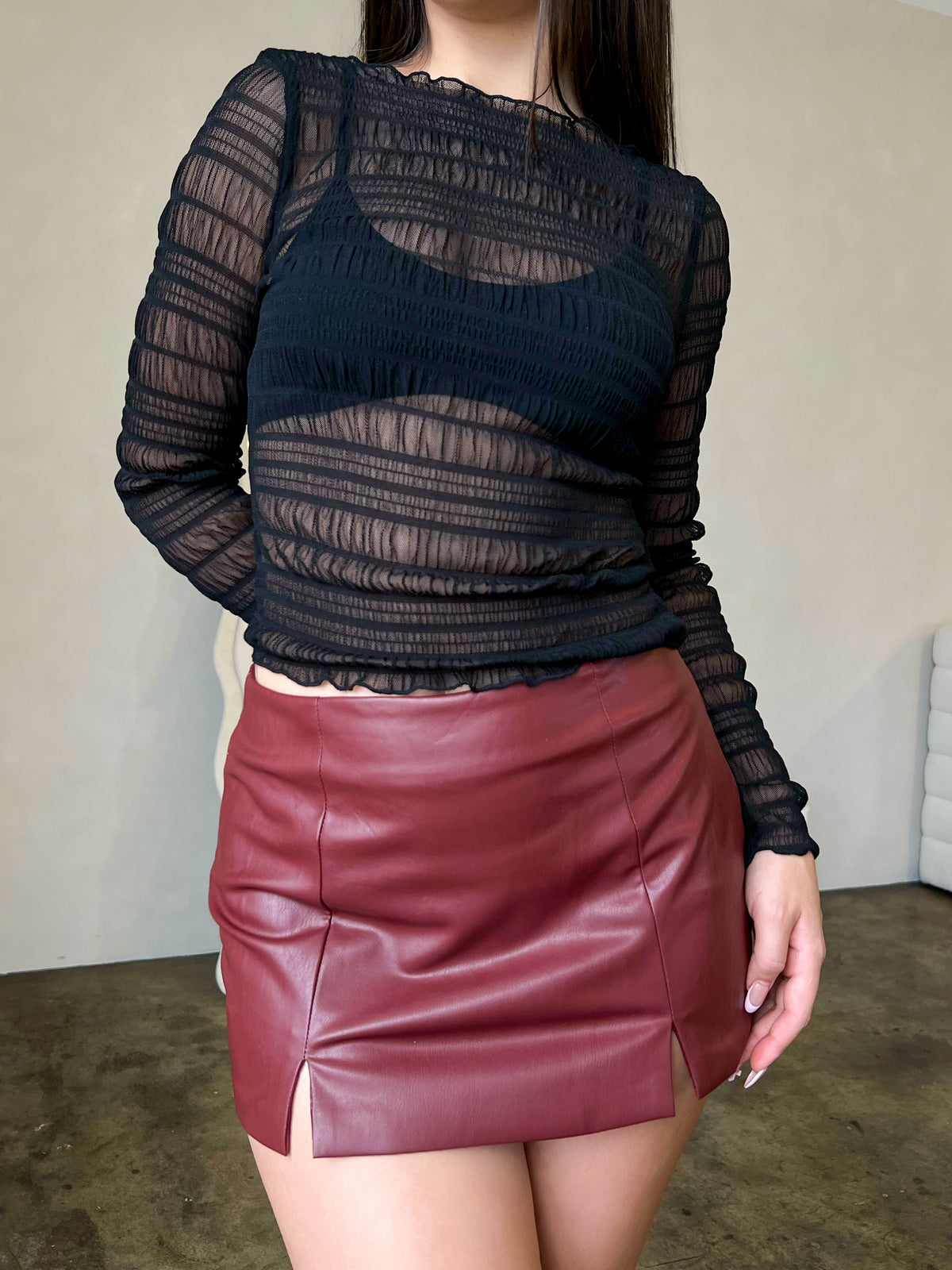 Melanie Leather Mini Skirt (Burgundy)