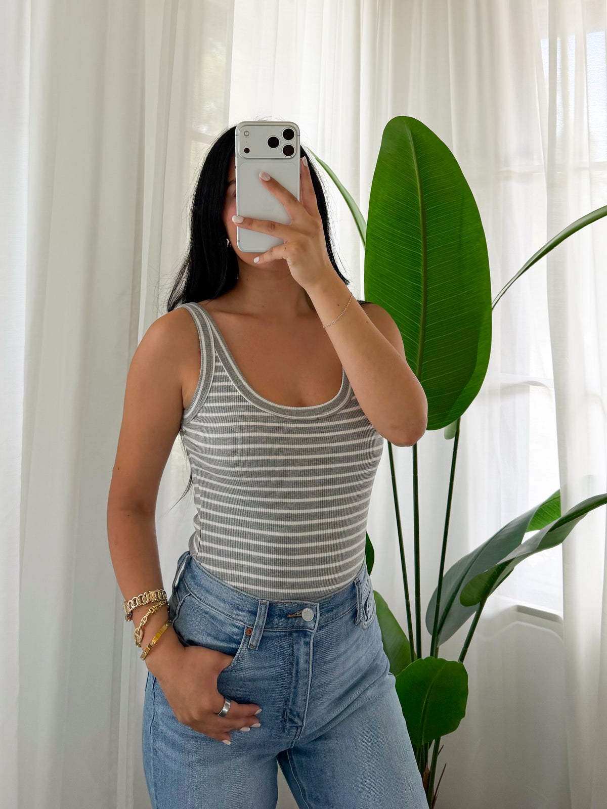Hannah Striped Bodysuit (Grey)