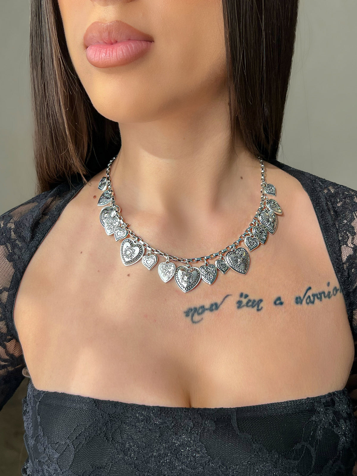 Monique Heart Pendant Necklace (Silver)