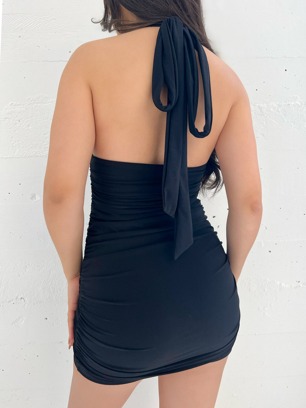 Hannah Halter Mini Dress (Black)