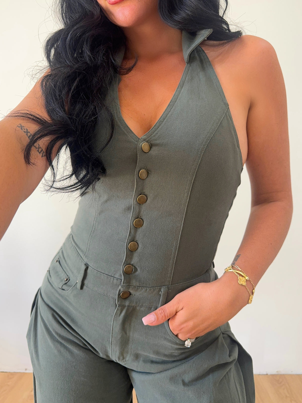 Mariana Halter Jumpsuit (Olive)