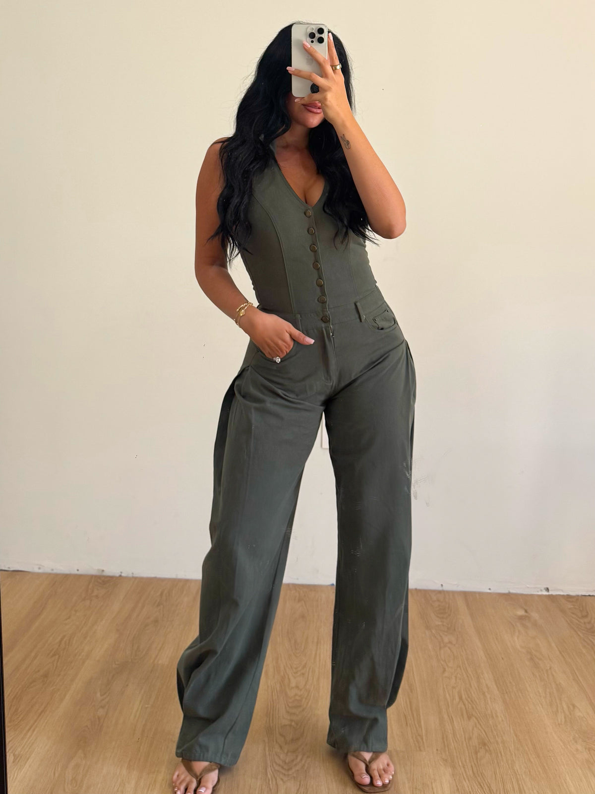 Mariana Halter Jumpsuit (Olive)