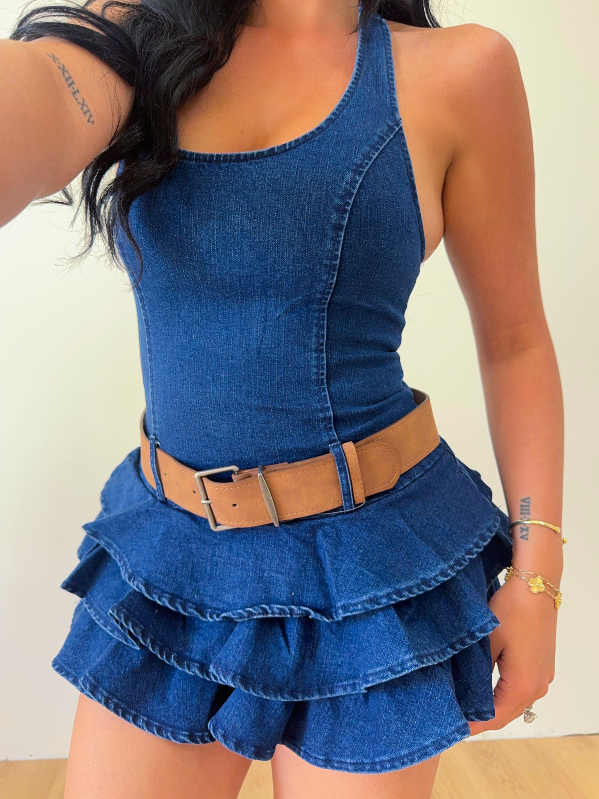 Chelsea Halter Denim Dress (Denim)