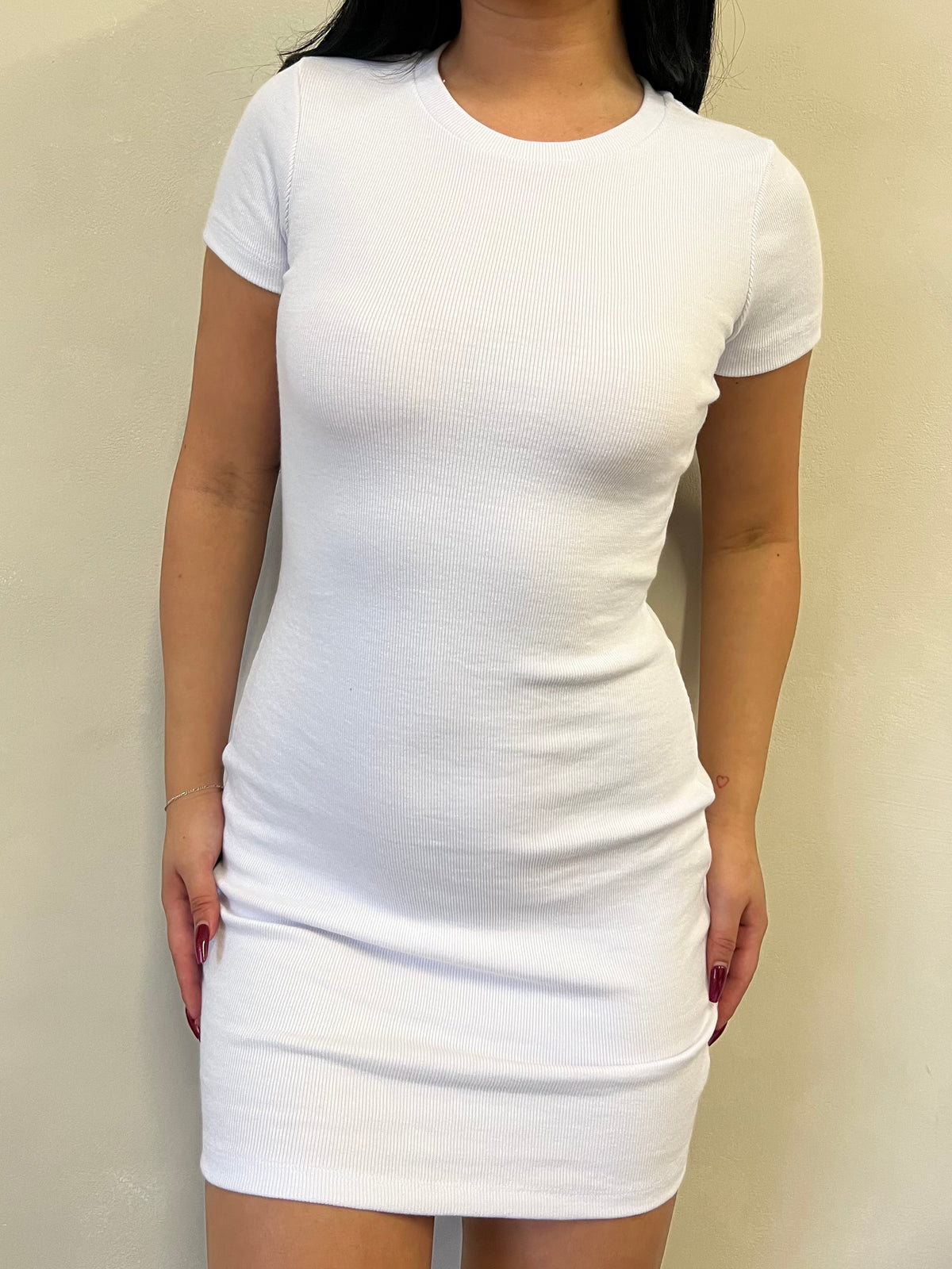 Alejandra Ribbed Mini Dress (White)