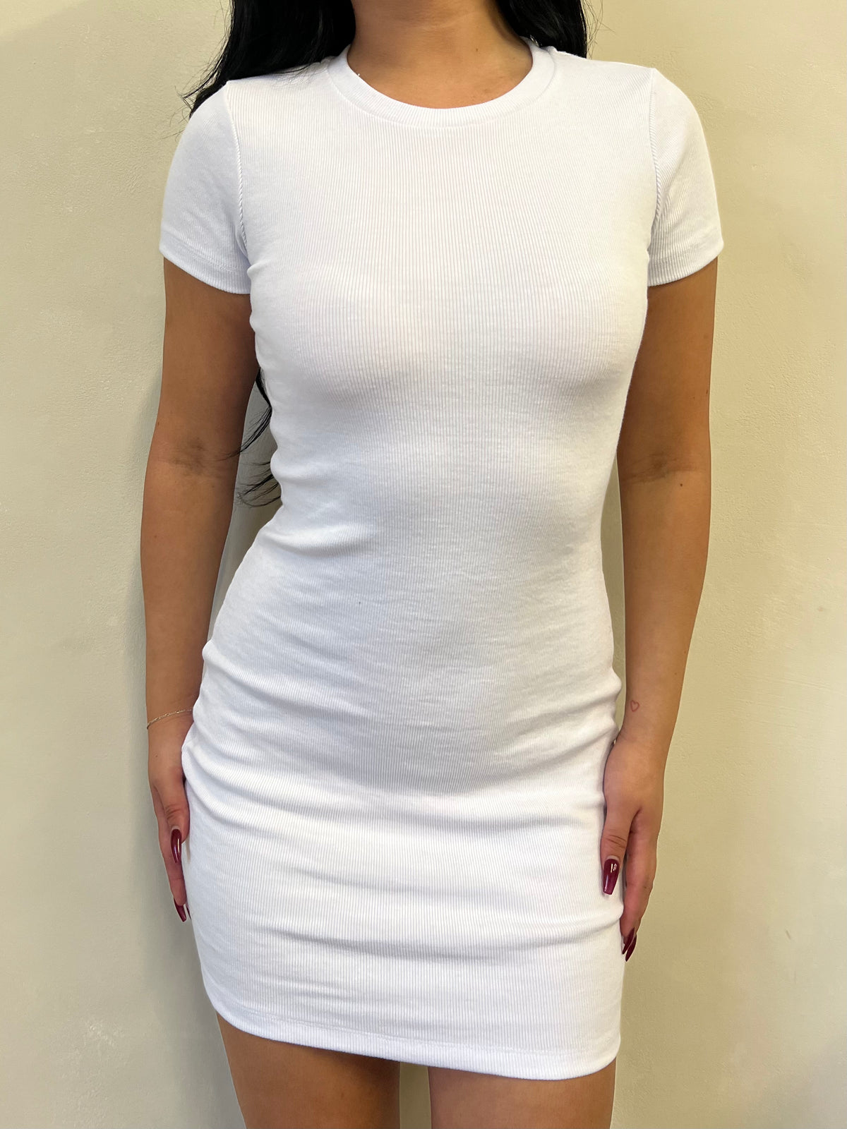 Alejandra Ribbed Mini Dress (White)