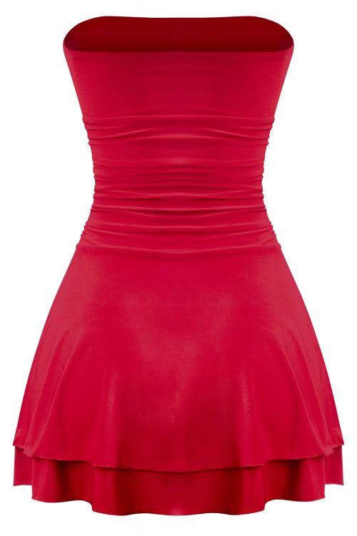 May Ruffled Mini Dress (Red)