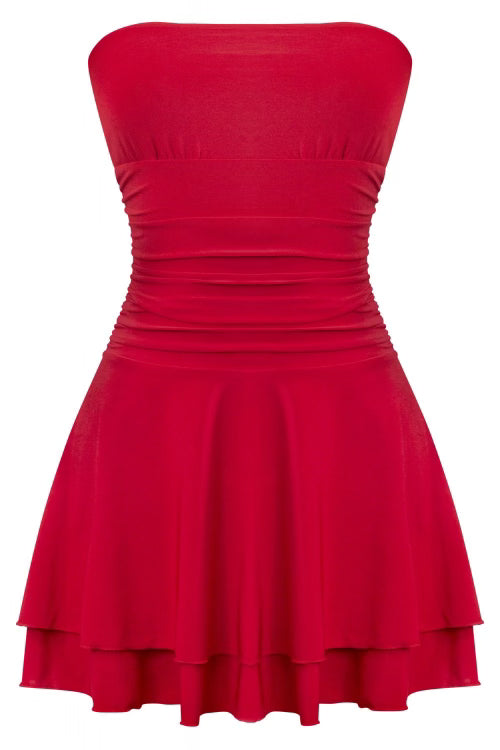 May Ruffled Mini Dress (Red)