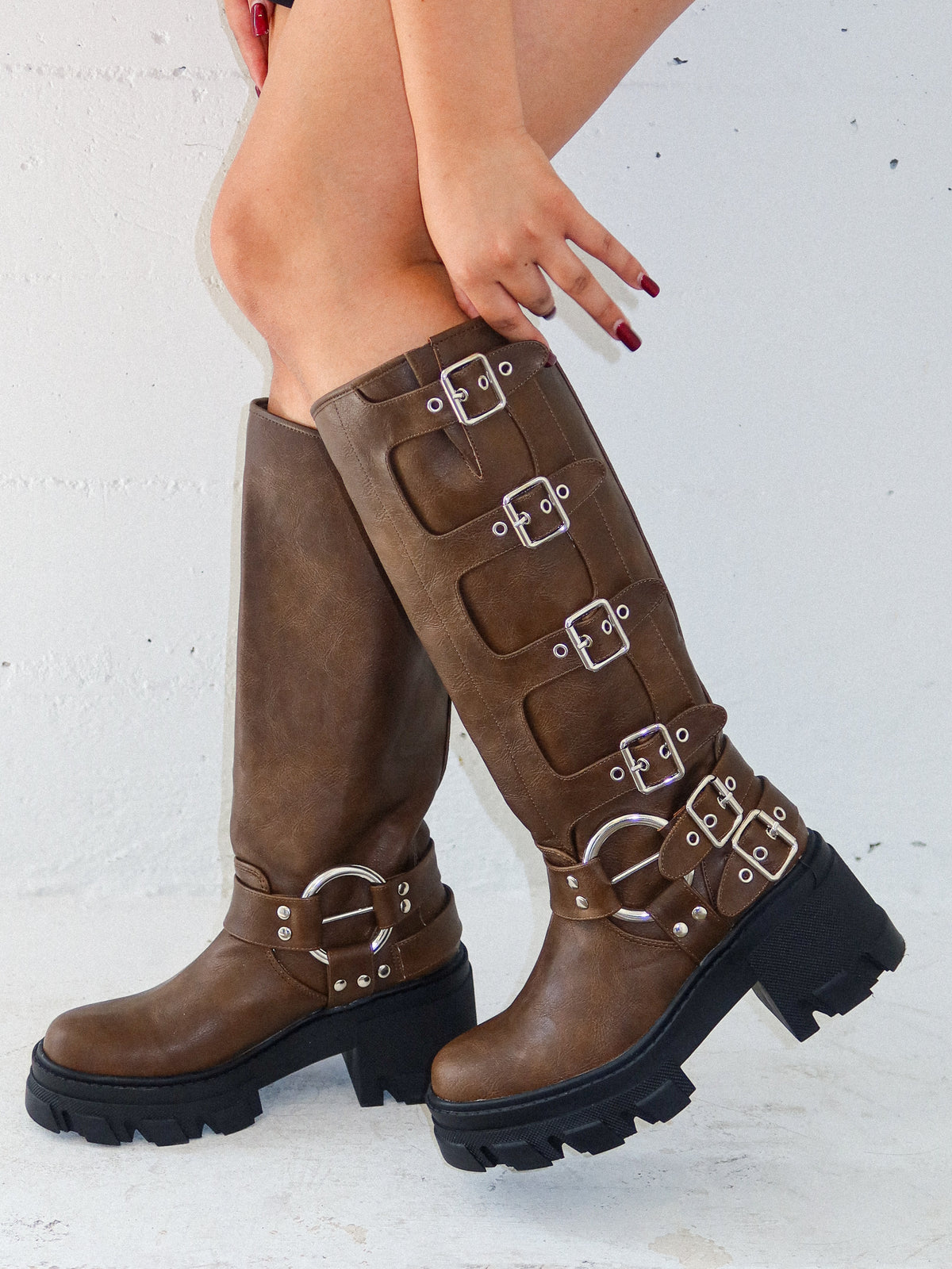Monica Buckle Up Boots (Brown)