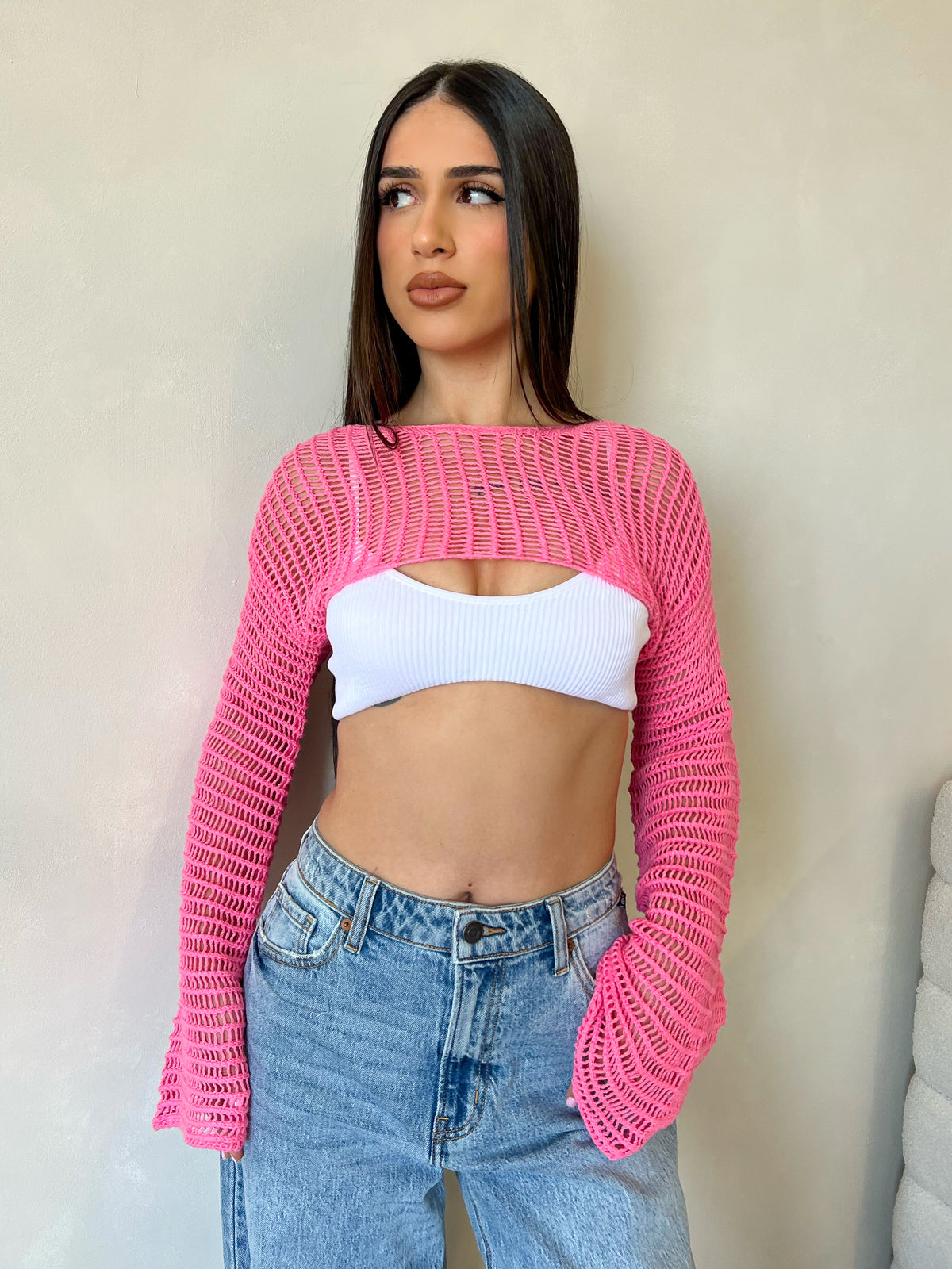 Miranda Cropped Sweater (Pink)