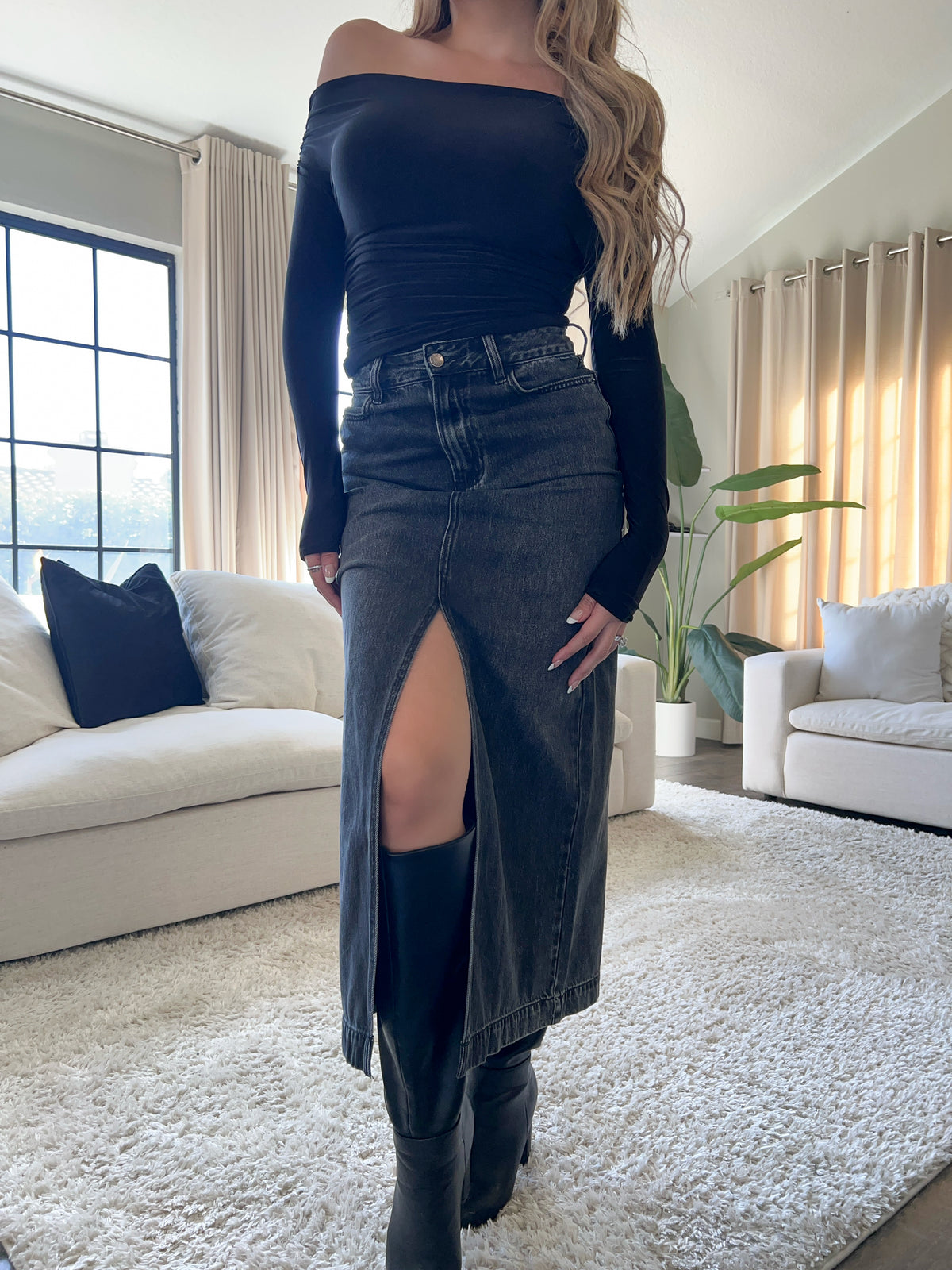 Sabrina Denim Skirt (Washed Black)