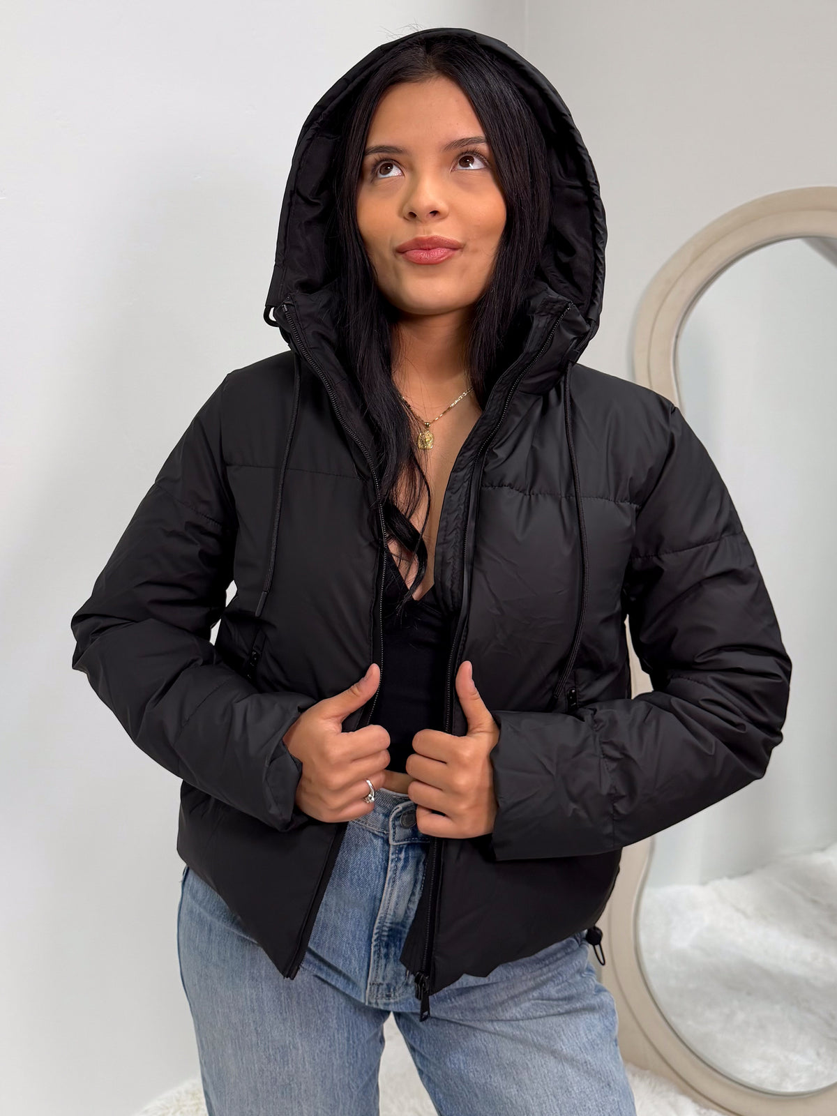 Jasmin Zip Up Puffer Jacket (Black)