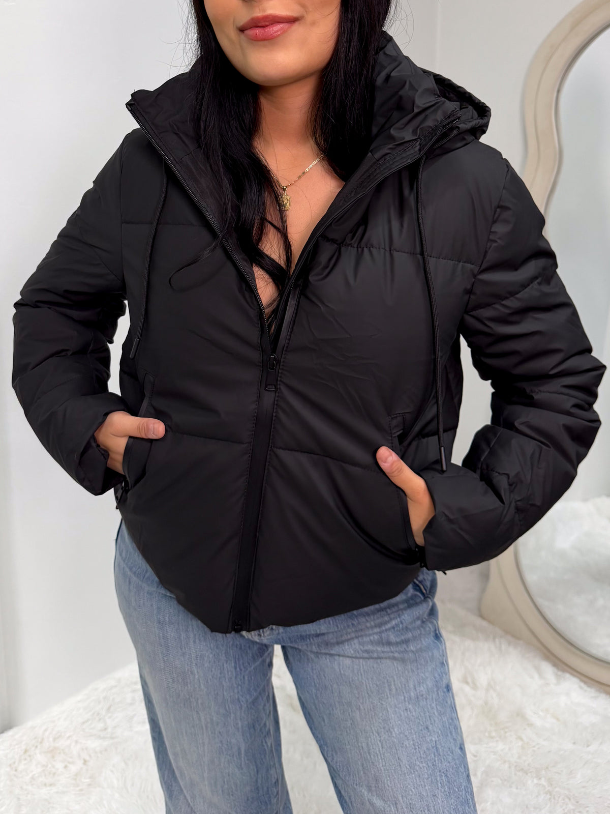 Jasmin Zip Up Puffer Jacket (Black)