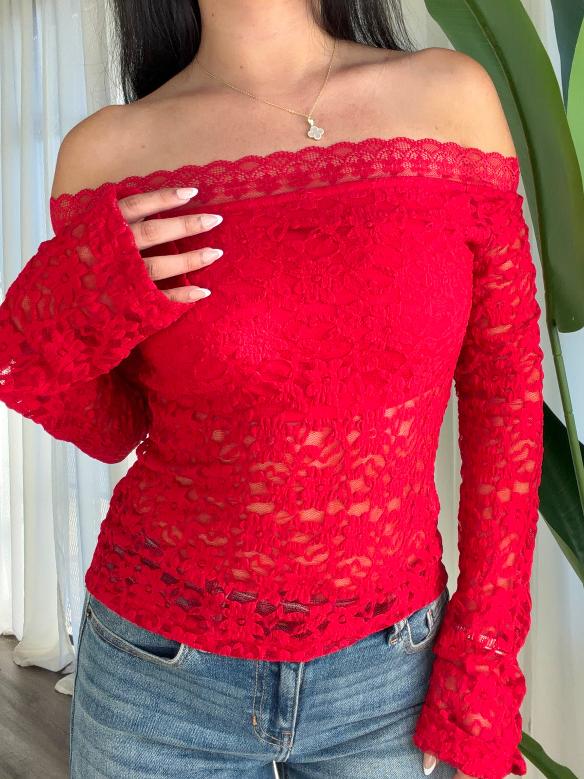 Christina Lace Top (Red)