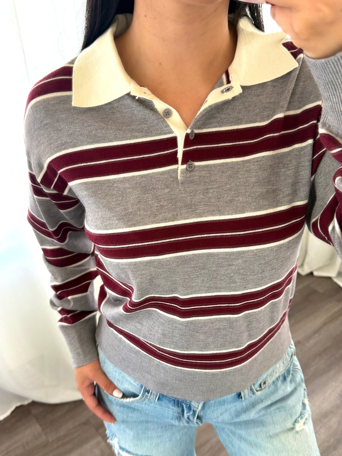 Hannah Stripped Sweater (Heather Grey)