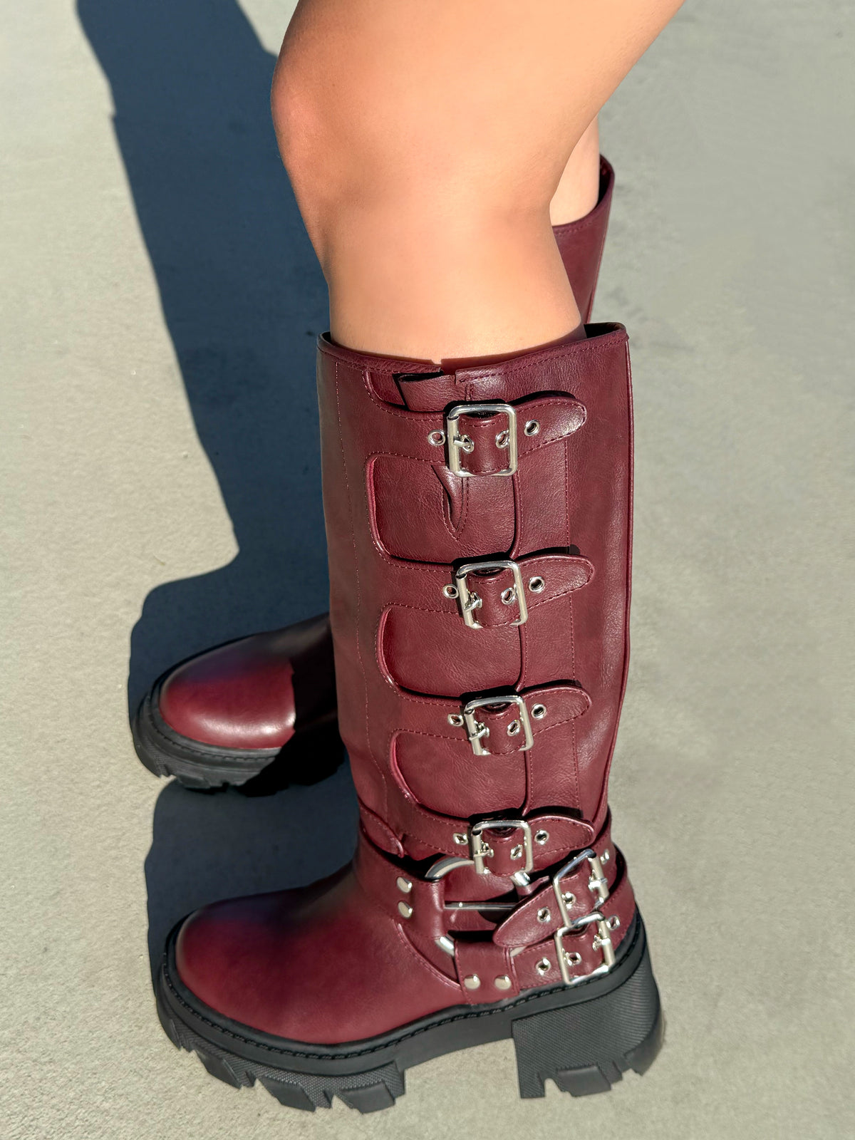 Monica Buckle Up Boots (Burgundy)