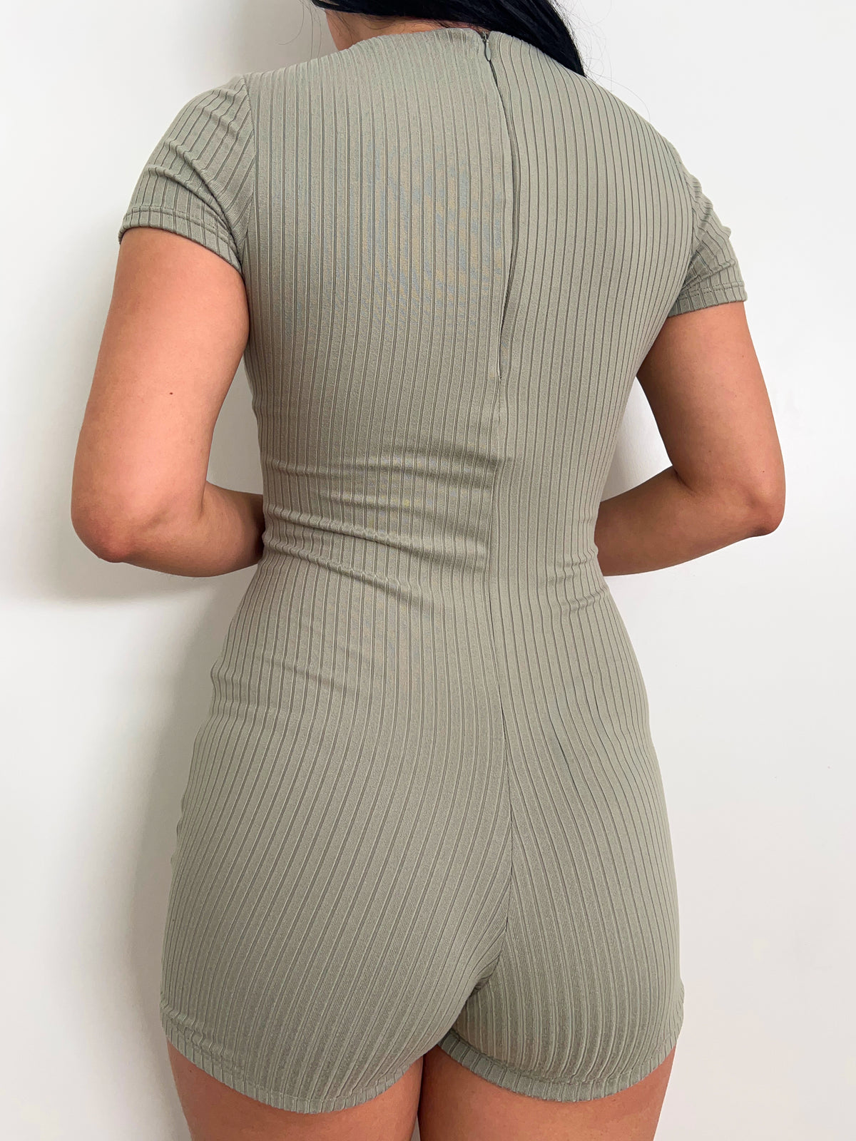 Monica Ribbed Romper (Olive)