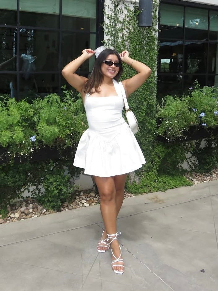 Ana Flare Mini Dress (White)