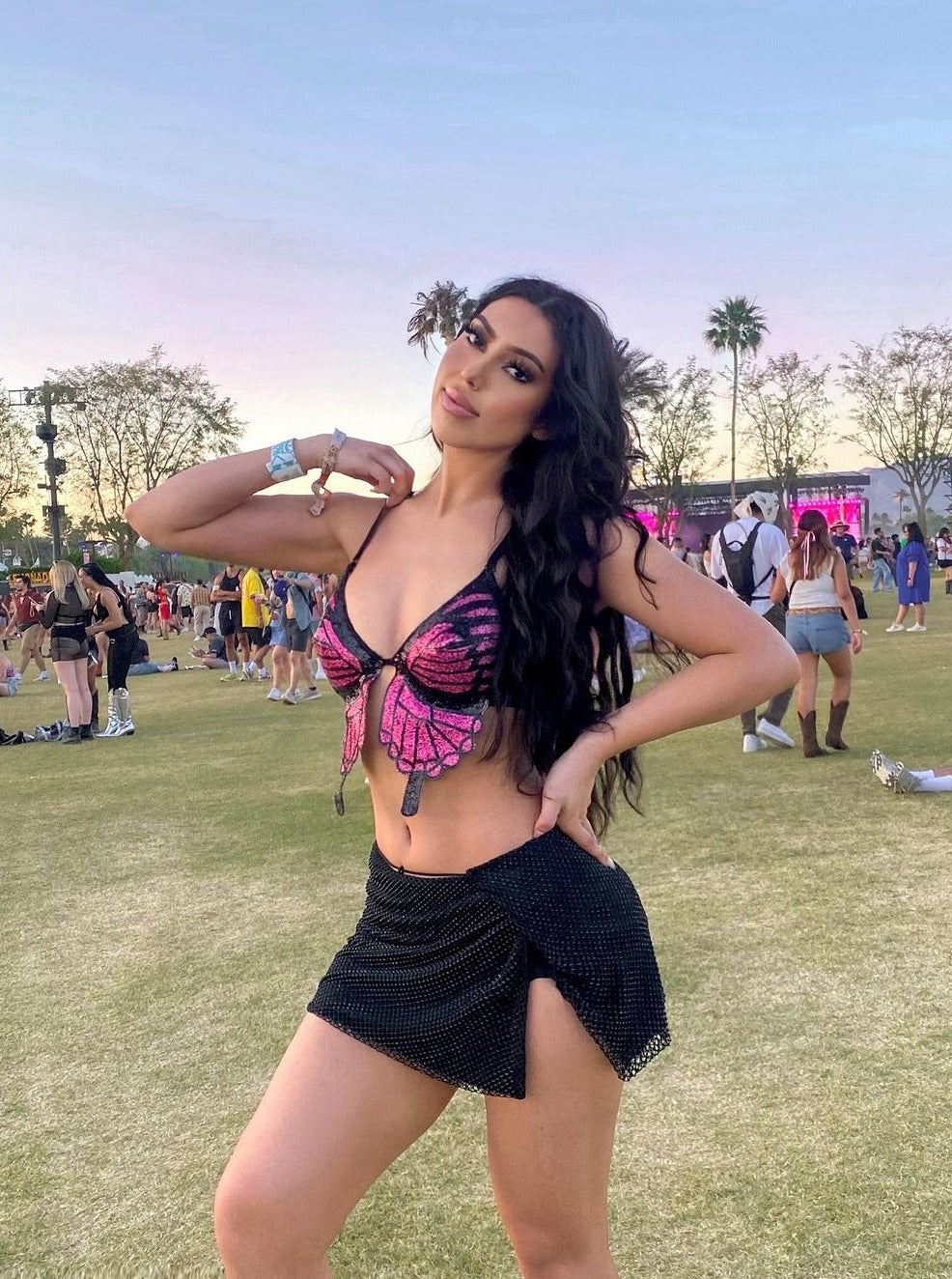 Ana Rhinestone Mesh Skirt (Black) Laura's Boutique, Inc