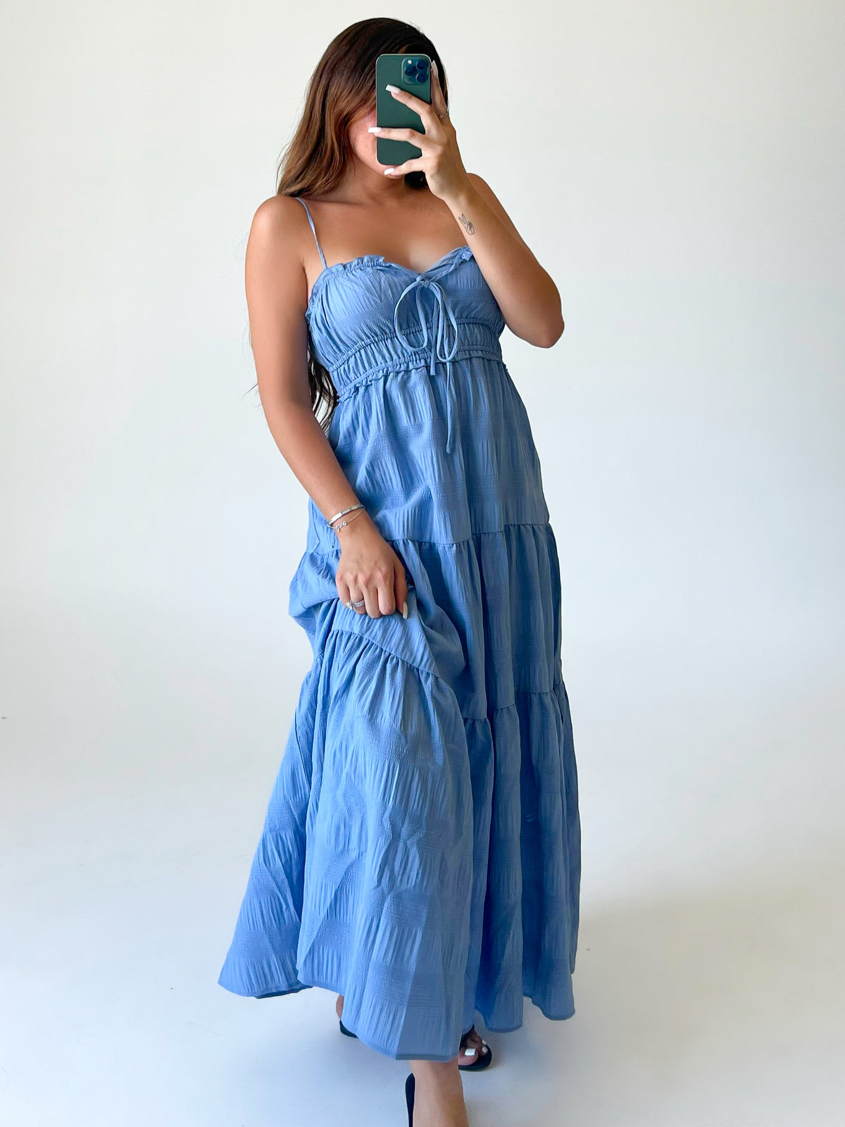 Silvia Ruffle Maxi Dress (Denim Blue)