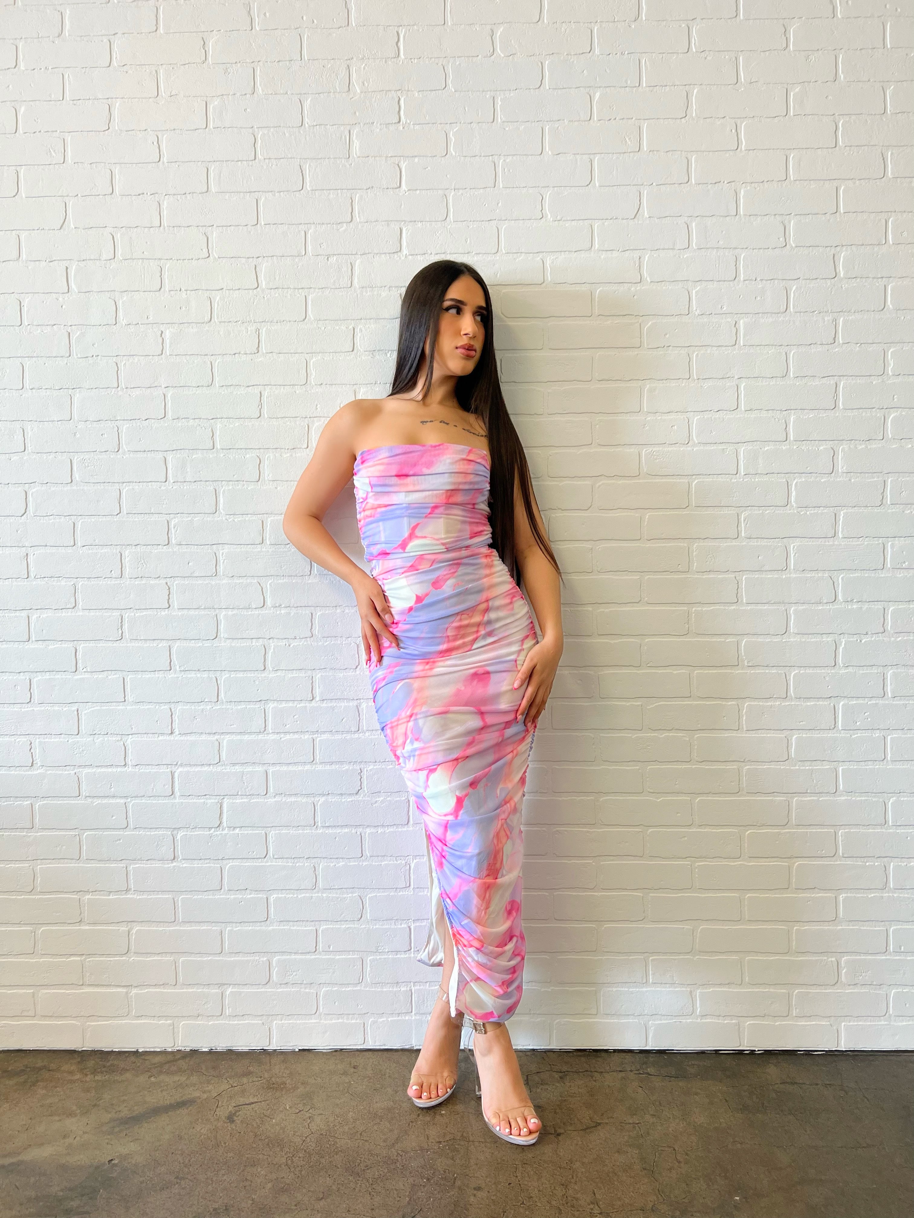 myla midi dress Myla Strapless Dress (Pink) Small