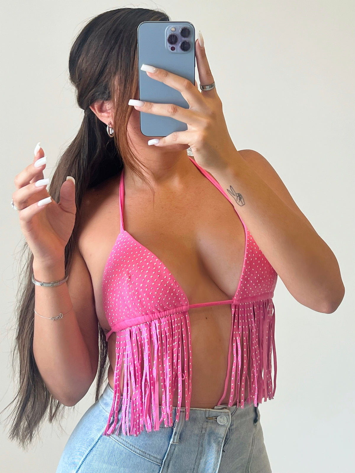 Carina Fringe Bikini Top (Pink)