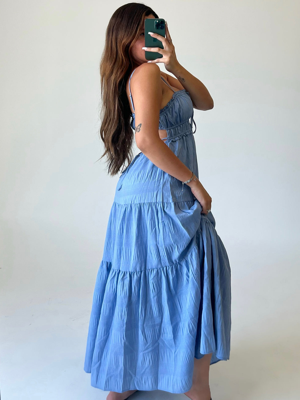 Silvia Ruffle Maxi Dress (Denim Blue)