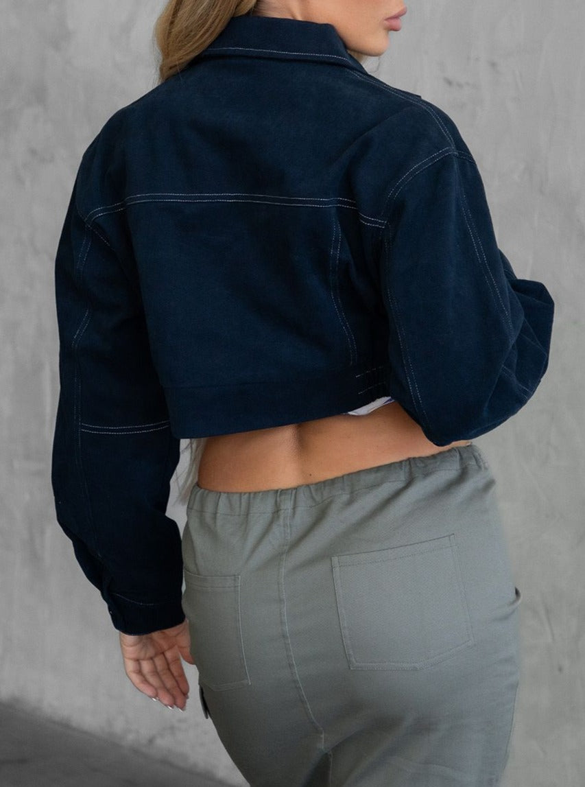 Susan Cropped Denim Jacket (Navy)