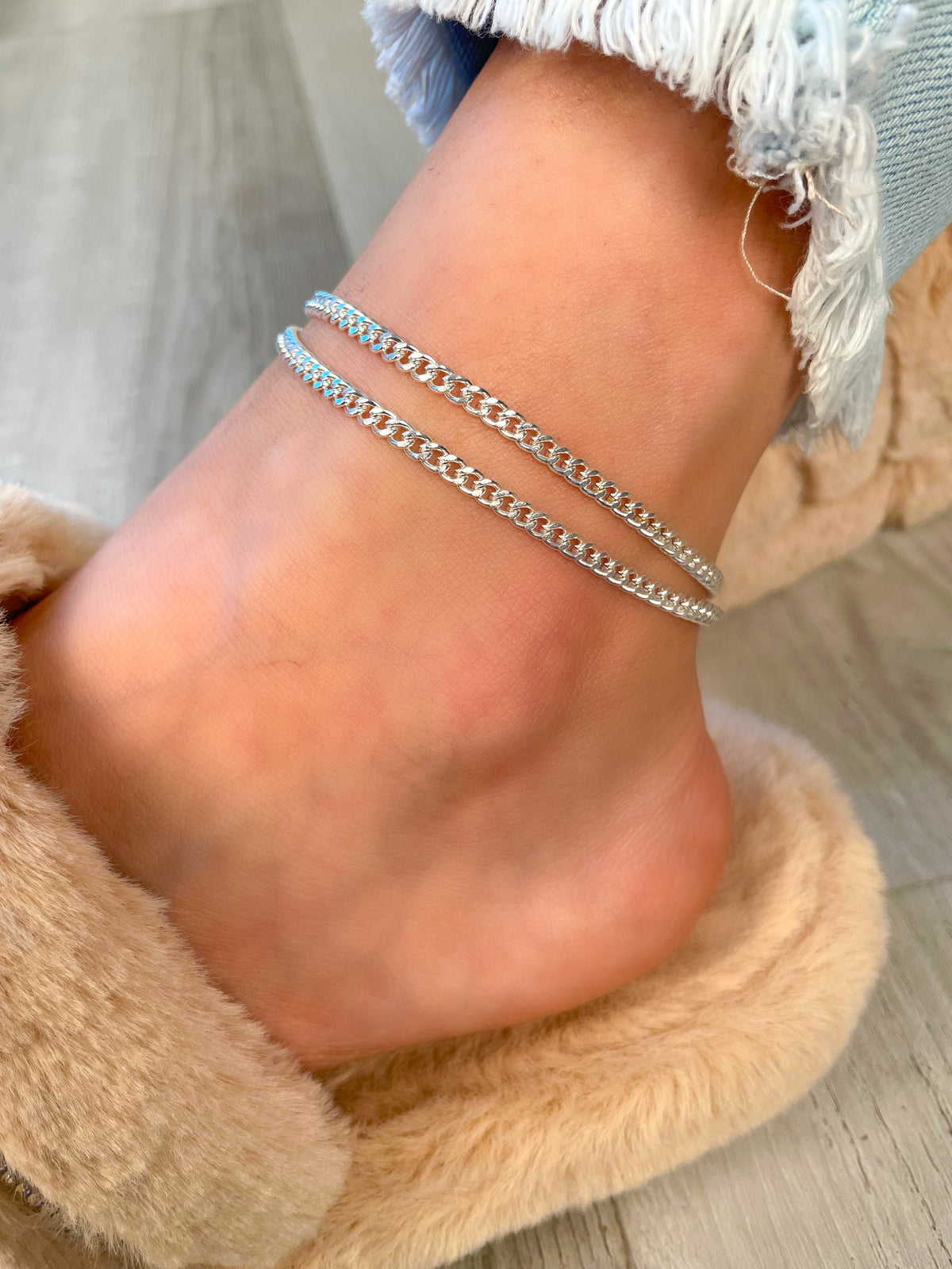 silver / gold tone anklet, chain link, adjustable