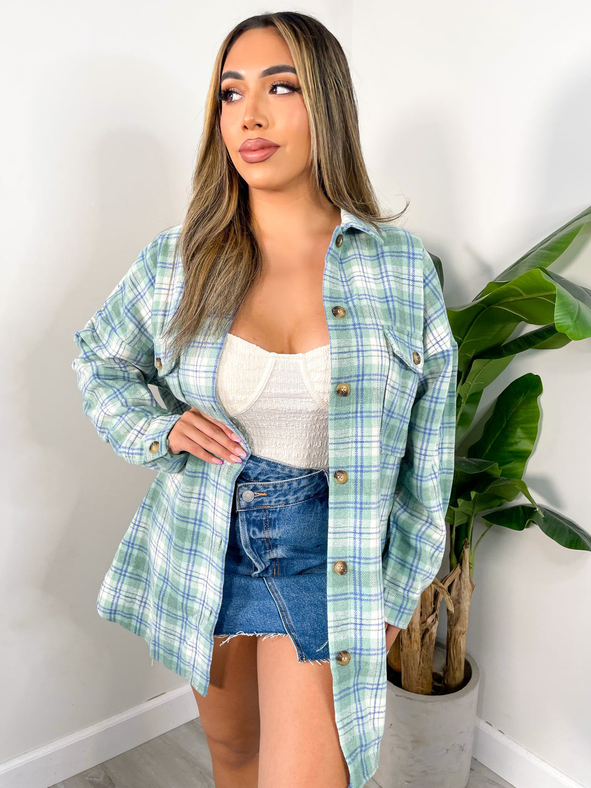 Jasmine Oversize Flannel (Sage)