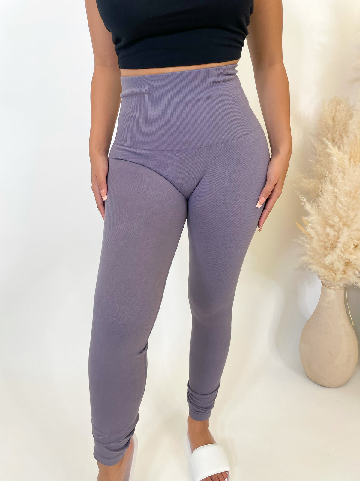 silver grey leggings, tight fit, thick waistband, super high rise