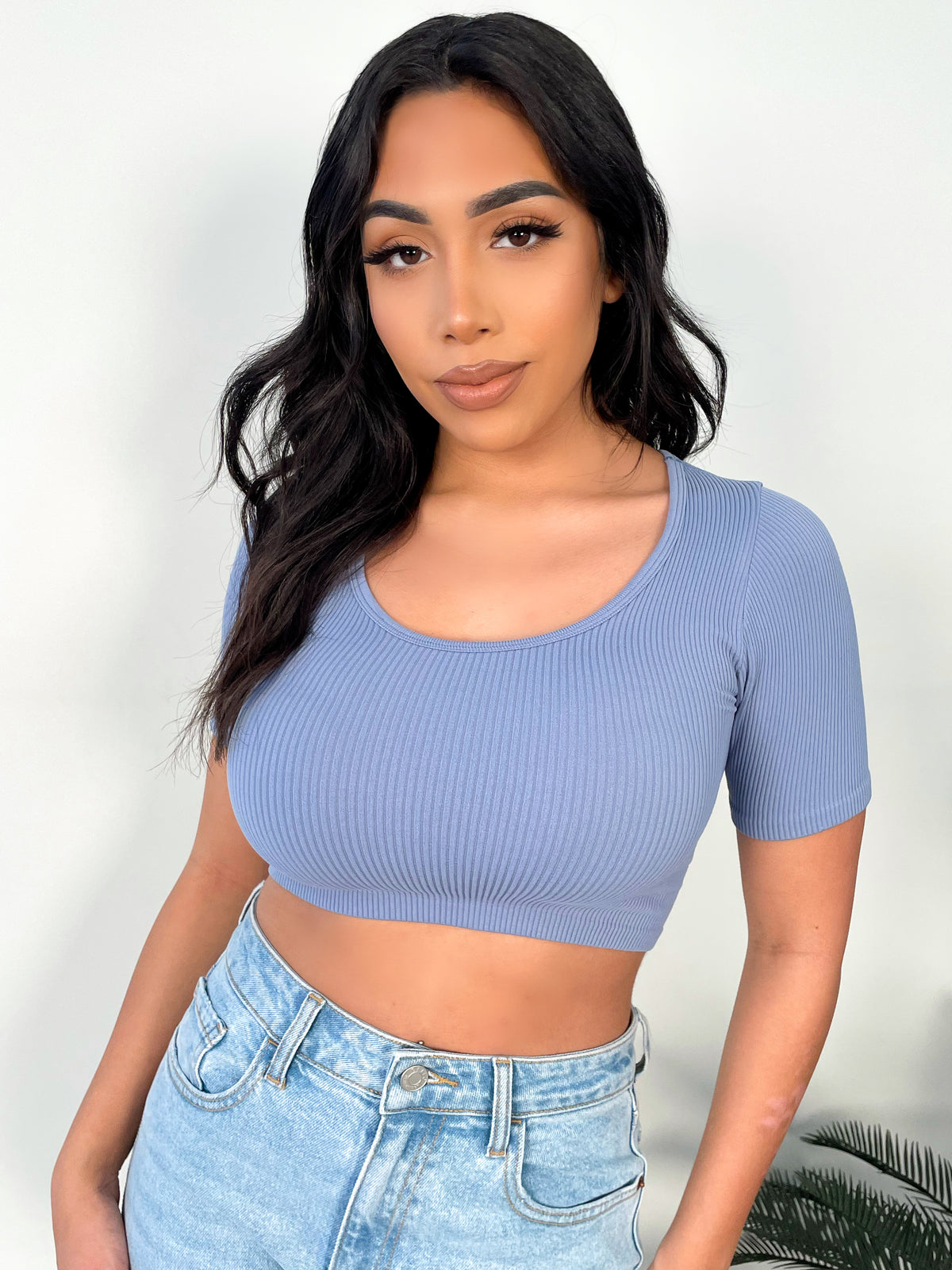 ribbed top, short sleeve, round neck, crop top