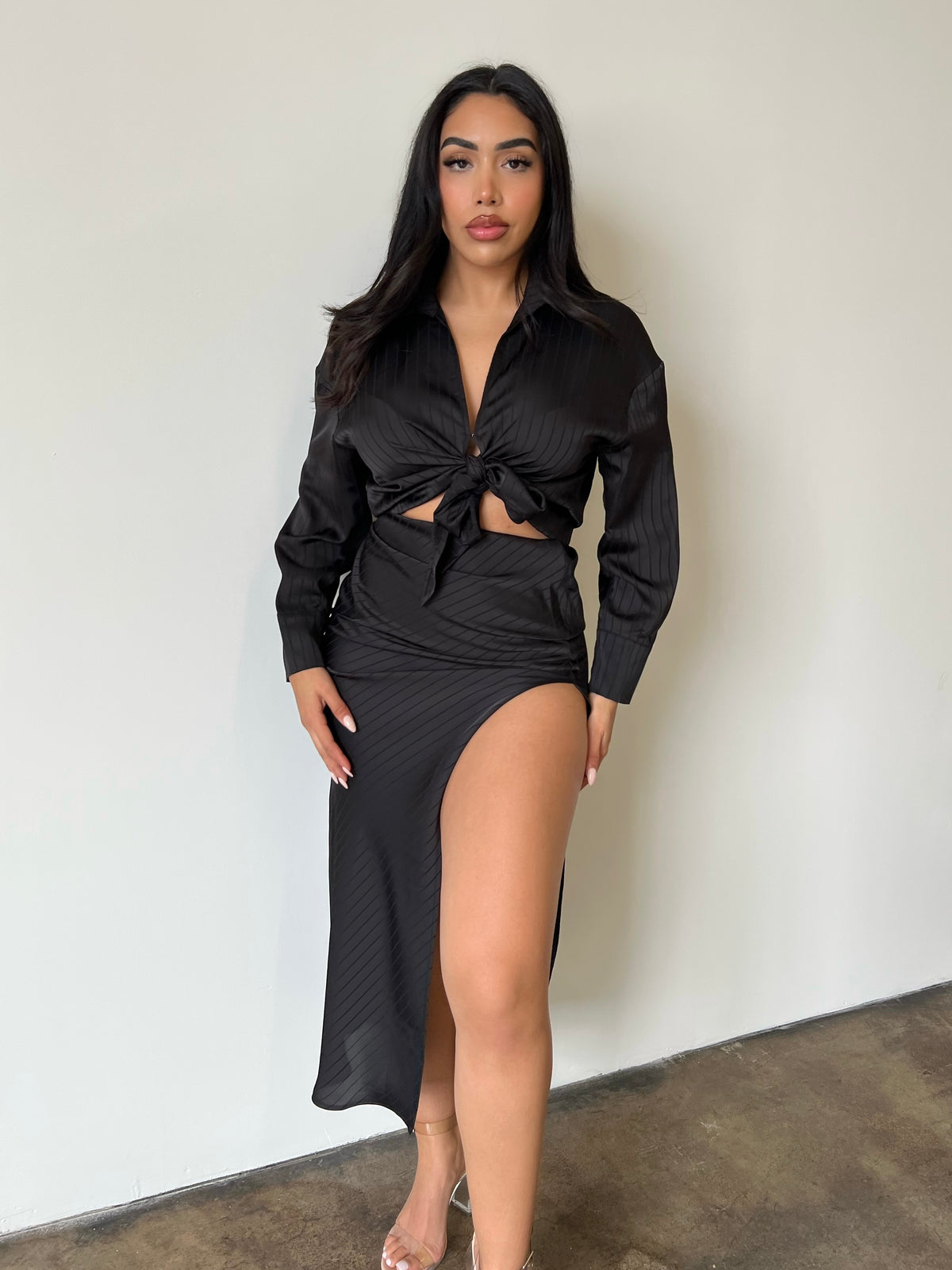 Janessa Satin 2 Piece (Black)