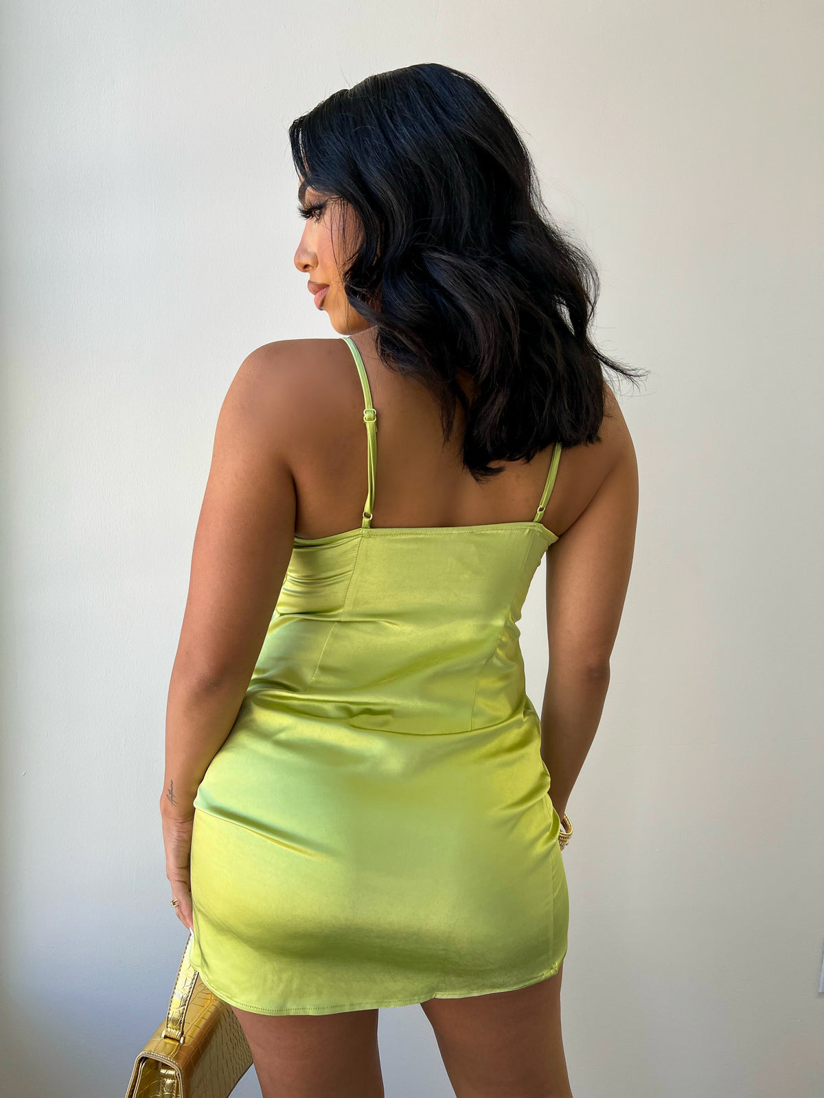 Stacy Satin Dress (Lime)