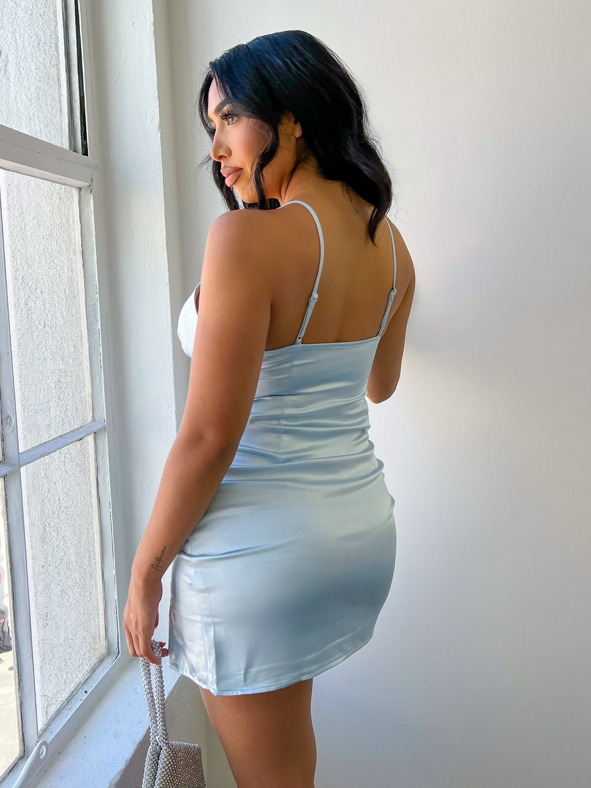 Stacy Satin Dress (Baby Blue) Small