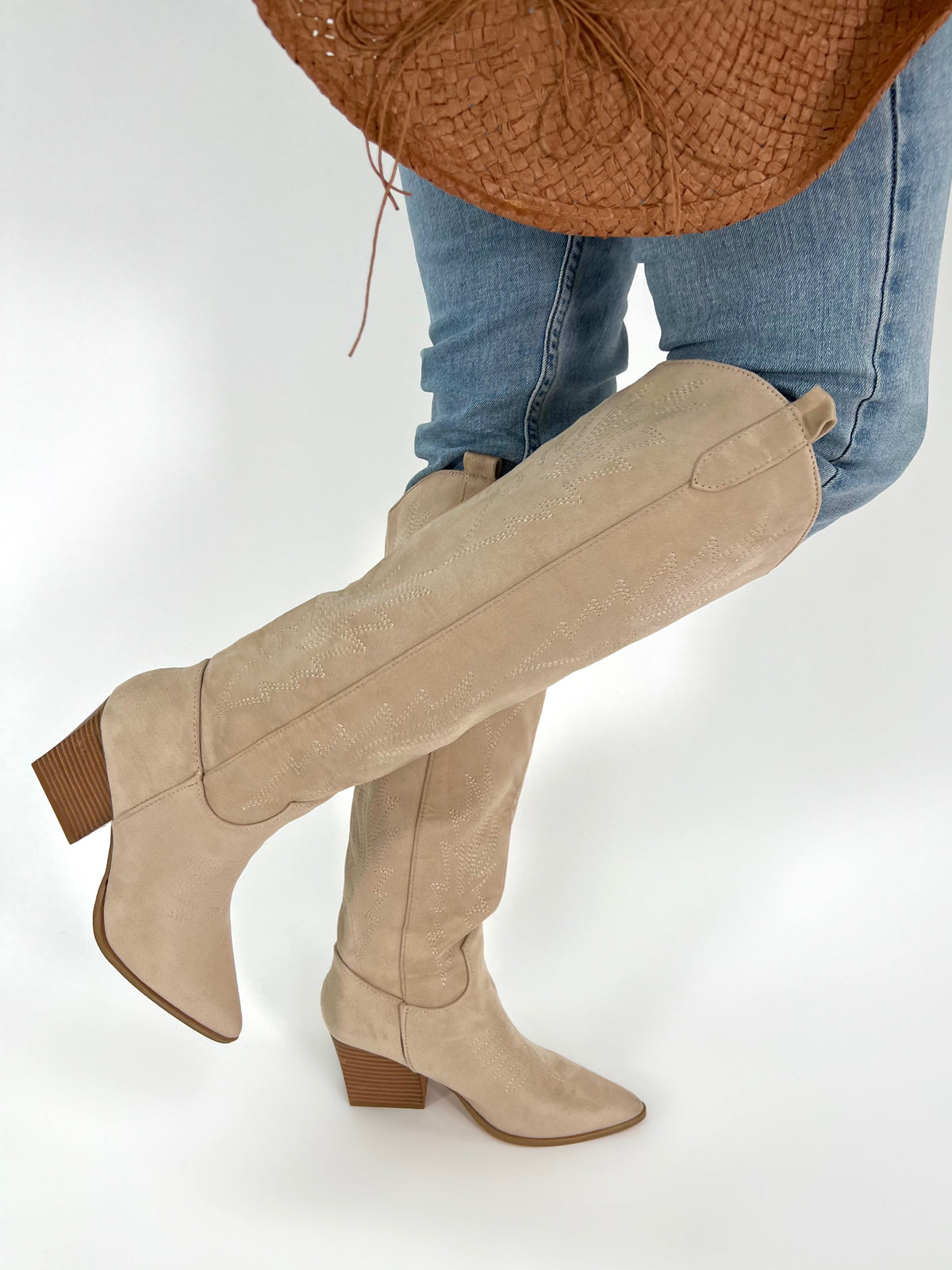 Monica Cowboy Boots (Khaki)