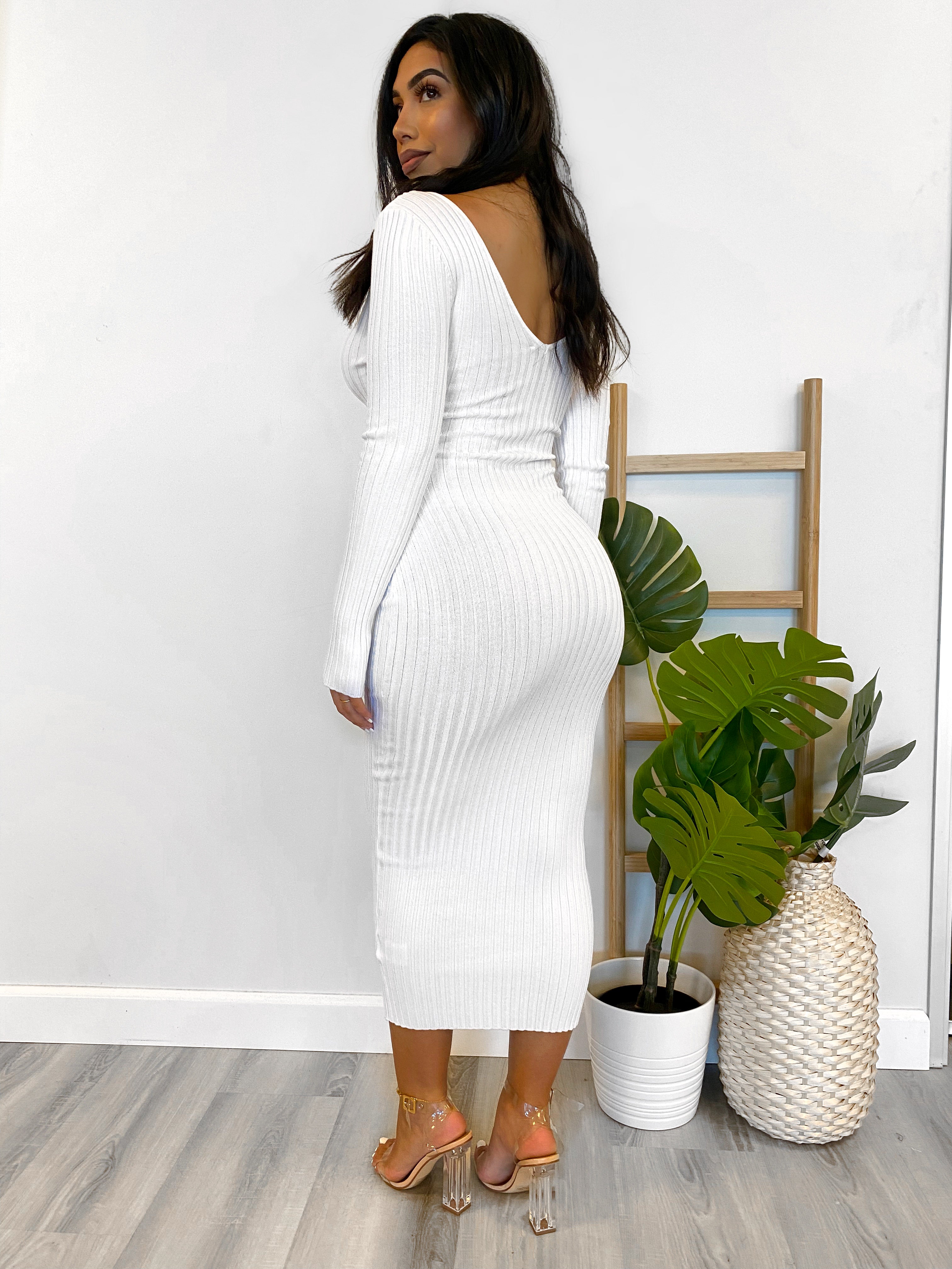 white knitted dress long sleeve Calleigh Bodycon Sweater Mini Shop American Threads Women's Trendy Online Boutique / L long sleeves Women Long Sleeve Knit Maxi