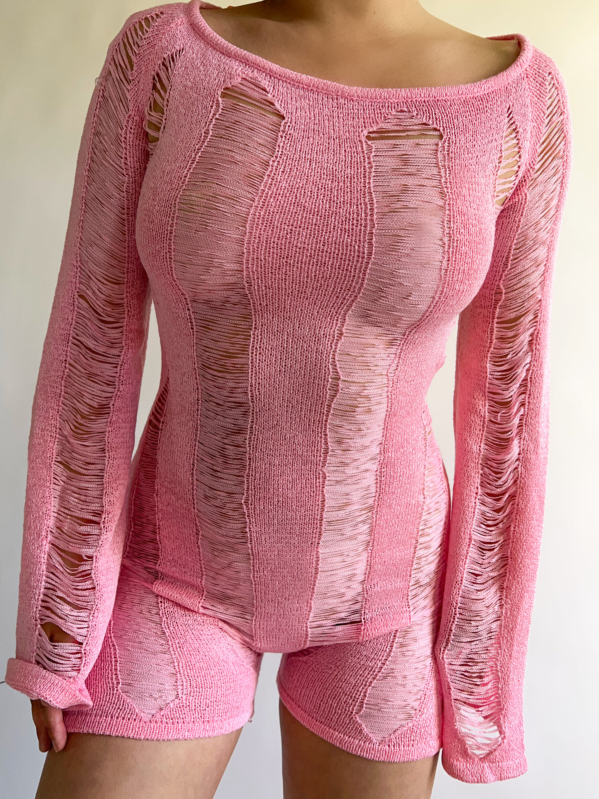 Riley Knit Romper (Pink)