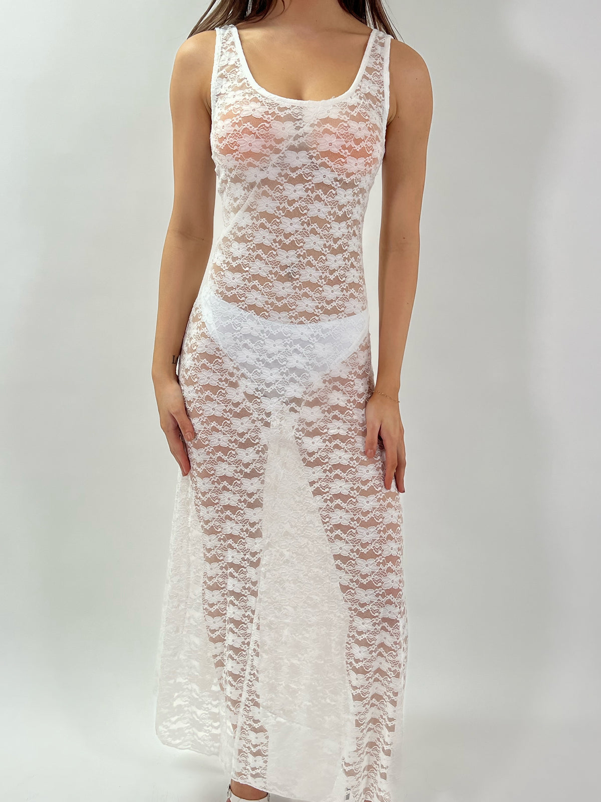 Jessica Sheer Lace Dress (Off White)