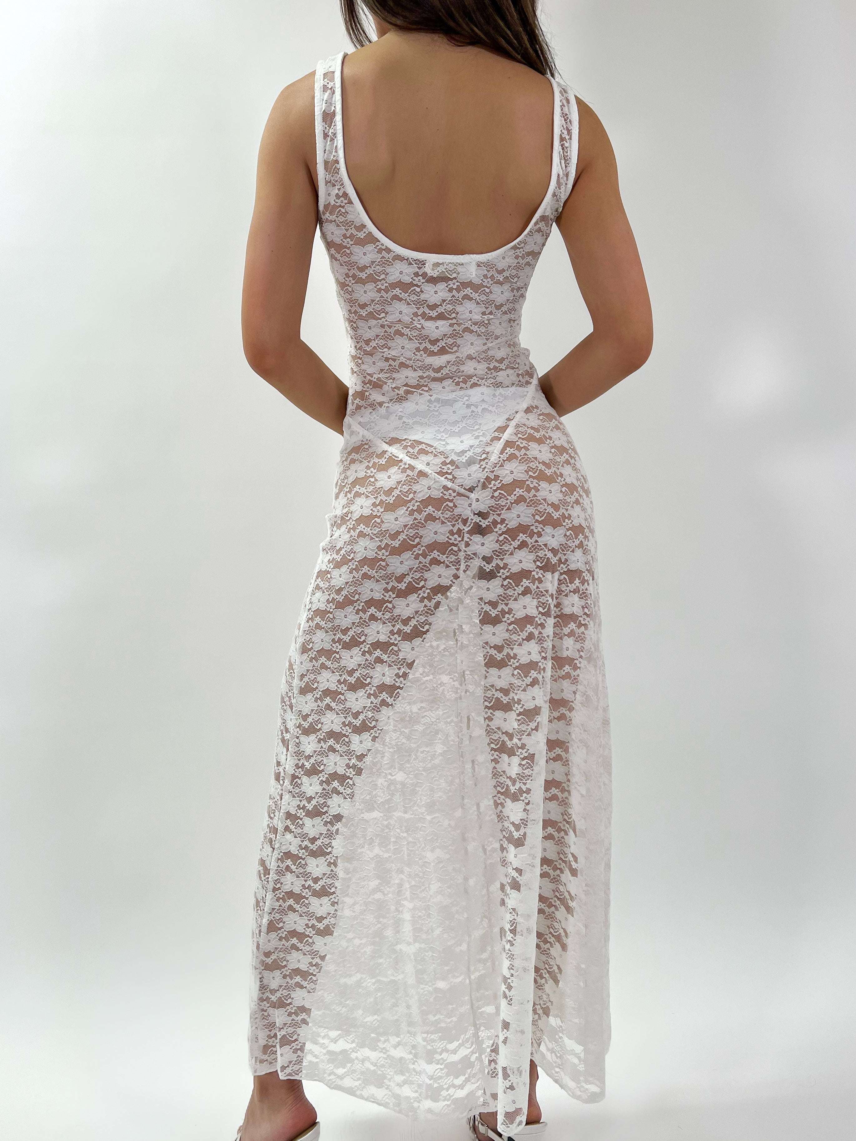 White Sheer Lace Dress