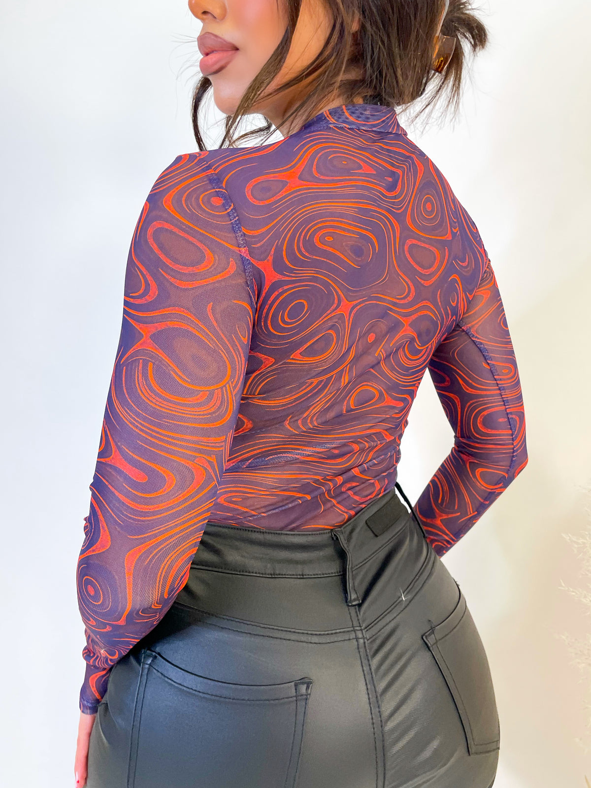 purple/orange mesh bodysuit