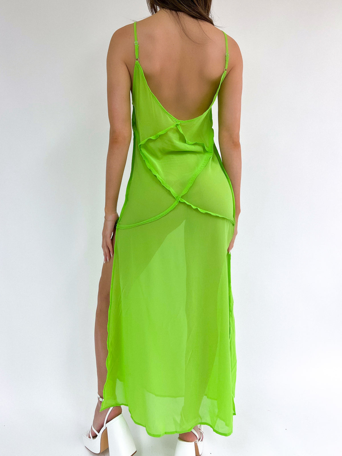 Riley Long Slit Dress (Lime)