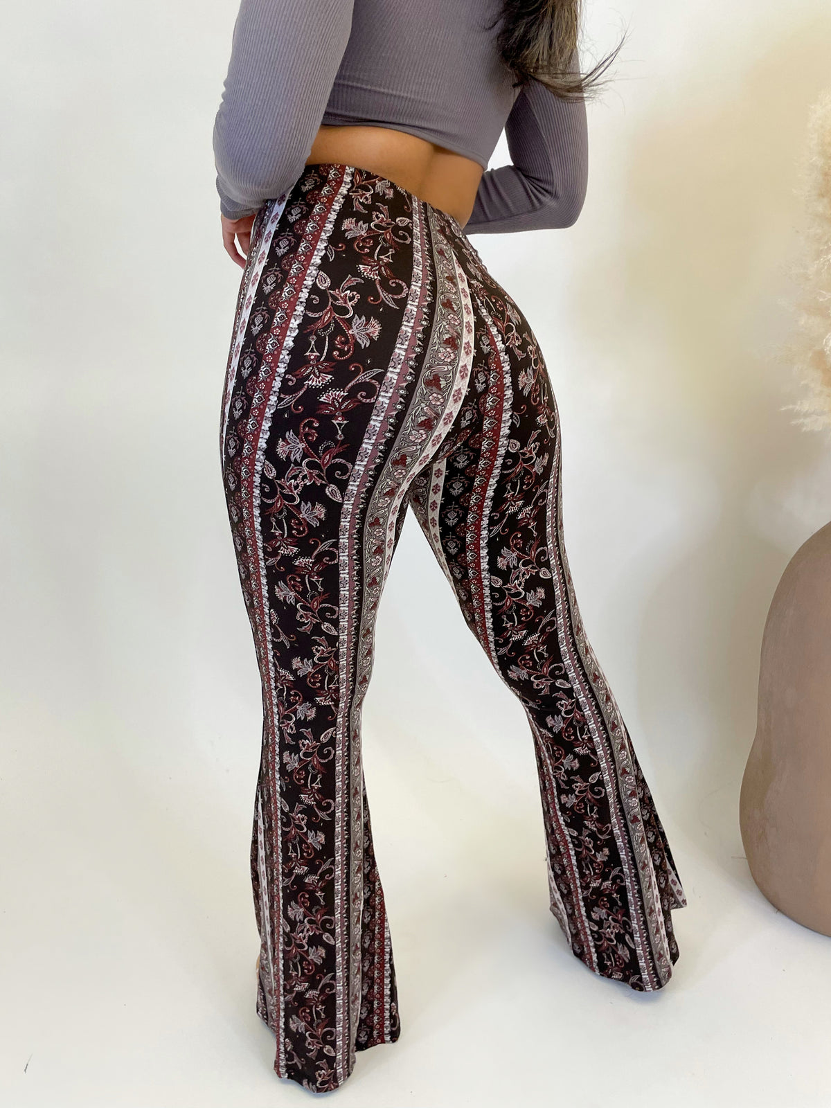 brown multicolor bell bottoms, high rise 