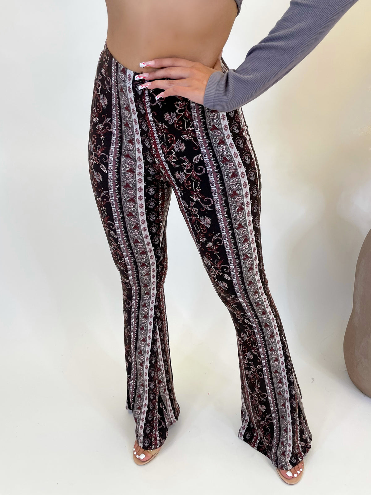 brown multicolor bell bottoms, high rise 